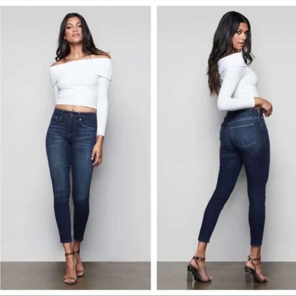 Good American Good Legs Crop Jeans Sz 8 /29 Skinny Leg High Rise Blue 500 GL899T